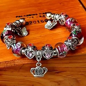 Heart Crown Charm Bracelet